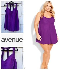 Avenue Bright Violet Purple Hi Back Swim Dress Women's Size 22 NWT
